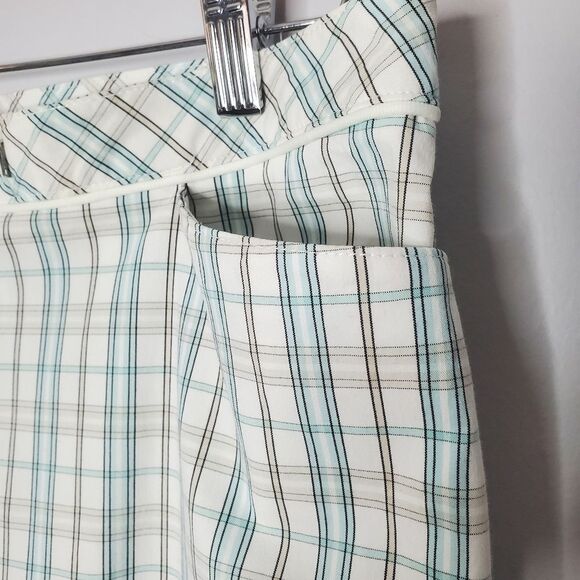 Liz Claiborne Liz Golf Capri Pants Pastel Plaid Blue White Gray Hook Closure - Picture 5 of 12